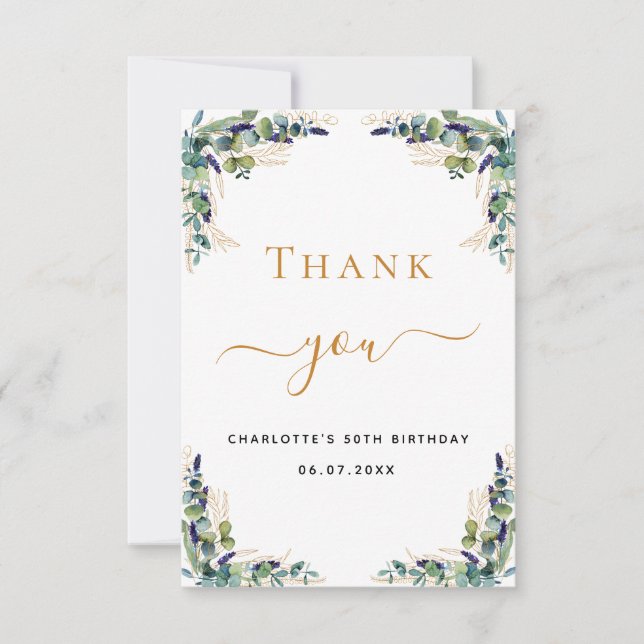 Birthday eucalyptus greenery elegant  thank you card (Front)