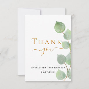 Birthday eucalyptus greenery elegant thank you card
