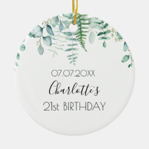 Birthday eucalyptus greenery name elegant  ceramic ornament