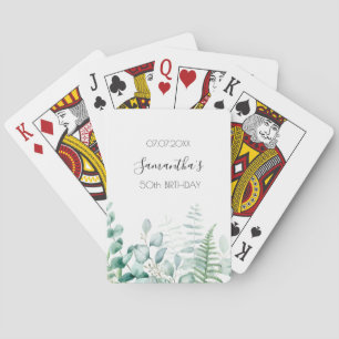 Birthday eucalyptus greenery woodland ferns name playing cards