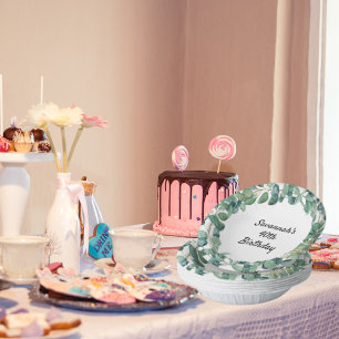 Birthday eucalyptus greenery wreath name paper plate