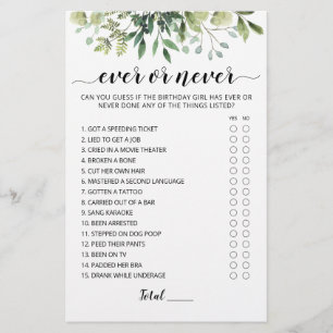 Birthday Ever or Never Birthday Party game