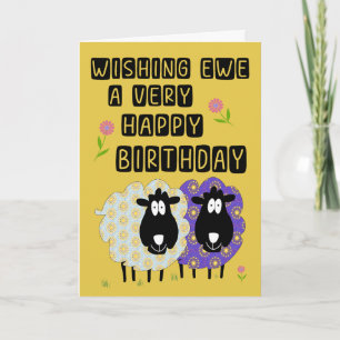 Birthday Ewe Sheep and Flowers Card