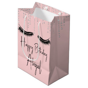 Birthday Eyelashes with Bling on Pink Medium Gift Bag