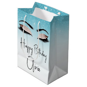 Birthday Eyelashes with Glitter  Medium Gift Bag