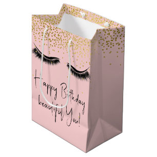Birthday Eyelashes with Gold Glitter Medium Gift Bag