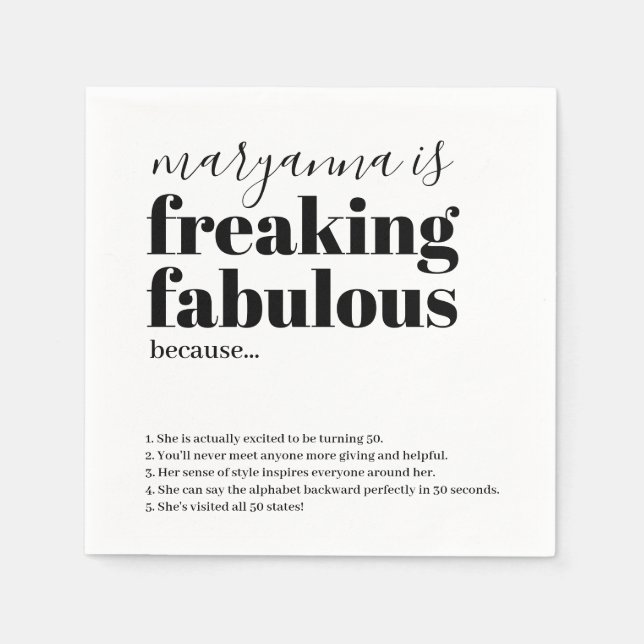 Birthday Fabulous Facts Custom Napkins (Front)