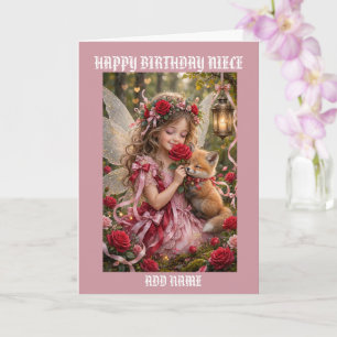 Birthday Fairy Niece and Red Fox Companion Card