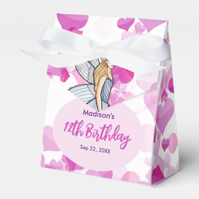 Birthday Fairy Princess Pink Hearts Fashion Sketch Favor Box (Front Side)