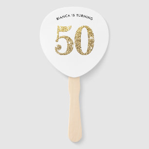 BIRTHDAY FAN modern stylish chic gold glitter 50th