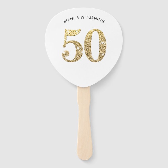 BIRTHDAY FAN modern stylish chic gold glitter 50th (Front)