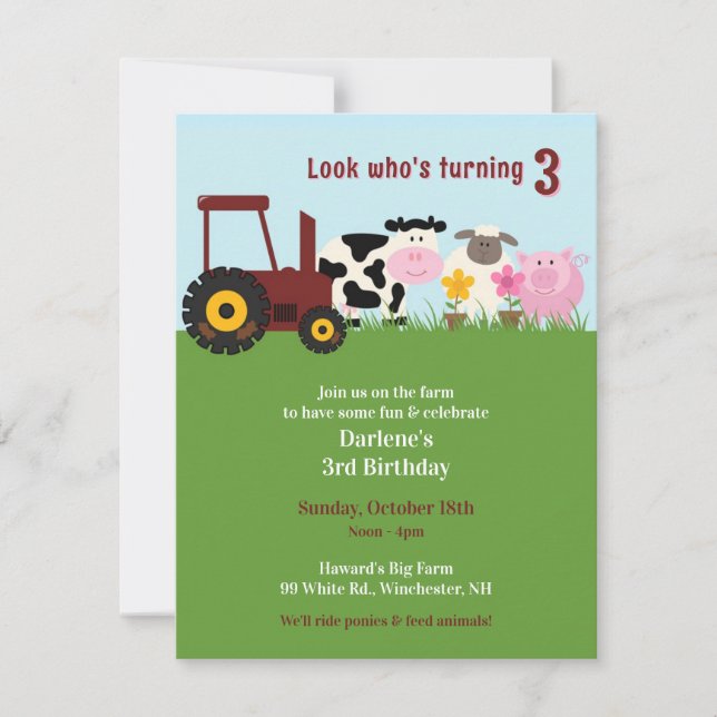 Birthday Farm Animals Invitation (Front)