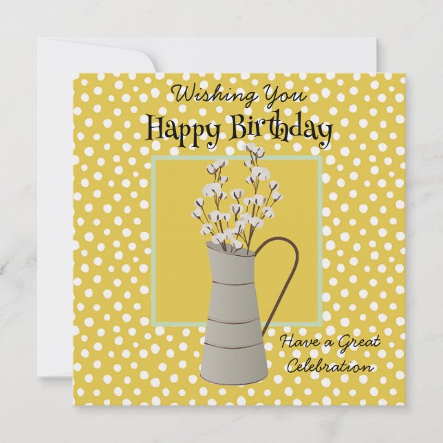 Birthday Farmhouse Bouquet Willows Gold Sage Green (Front)