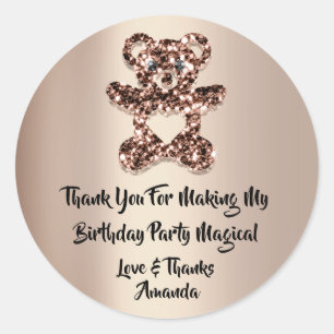 Birthday Favour Brown Heart Spark Glitter Bear Classic Round Sticker