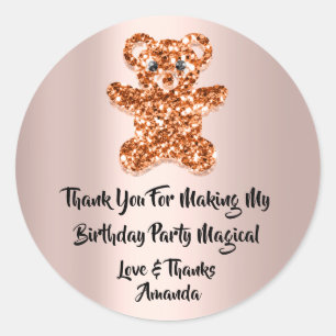  Birthday Favour Rose Orange Spark Glitter Bear  Classic Round Sticker