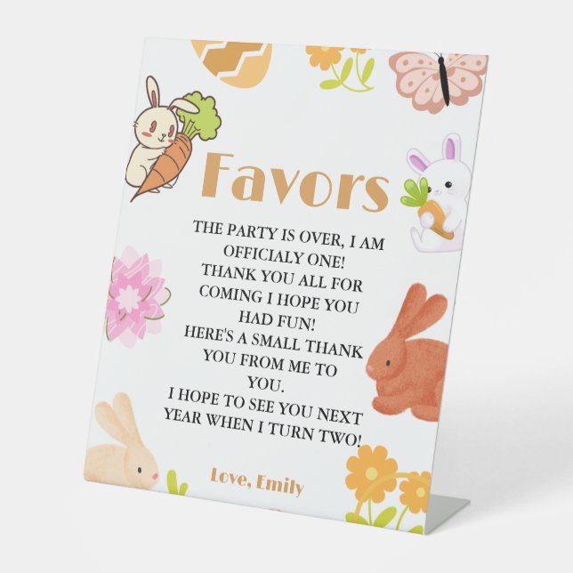 Birthday Favours Easter Bunny party sign (Front)
