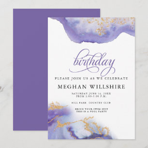 Birthday February Amethyst Watercolor Geode Invitation