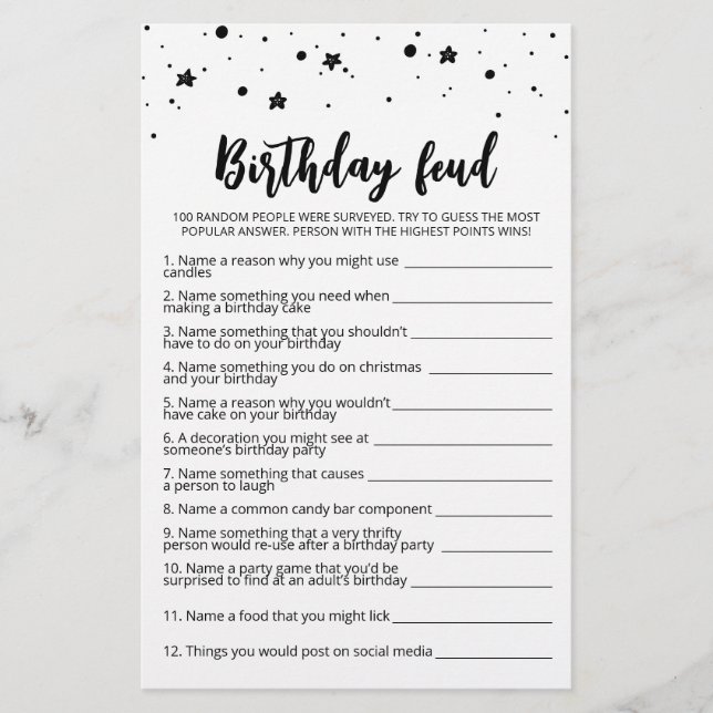 Birthday Feud game with Answers (Front)