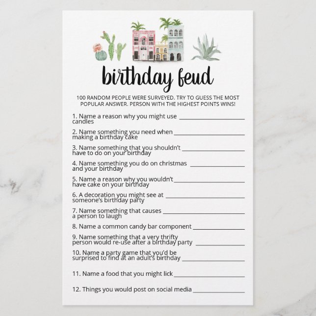Birthday Feud game with Answers (Front)