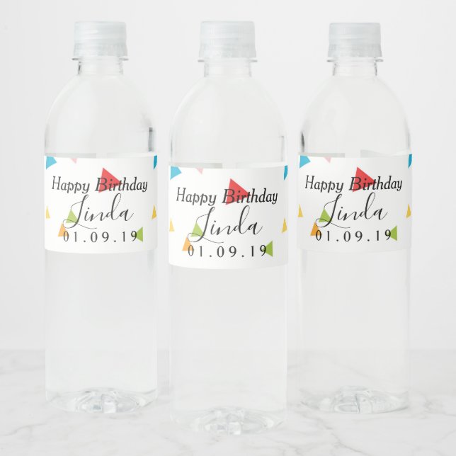 Birthday Fiesta Confetti Shapes Water Bottle Label (Bottles)
