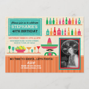 Birthday Fiesta Mexican Party Bar Photo Invite