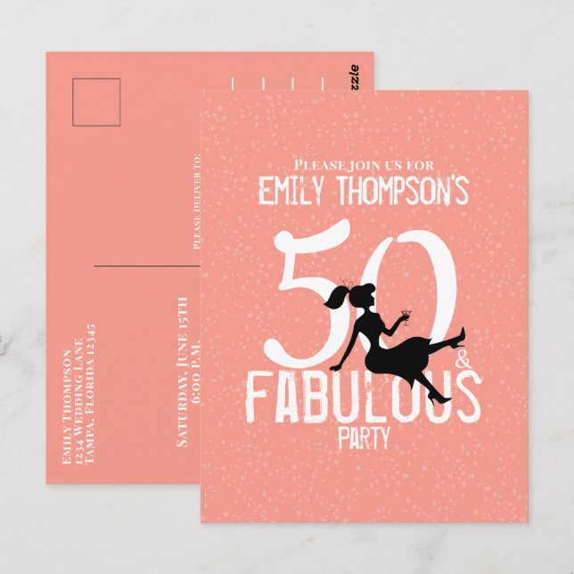 Birthday Fifty and Fabulous Modern Cocktails Postcard (Front/Back)