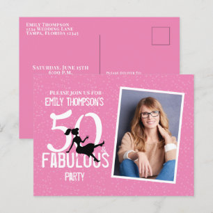 Birthday Fifty and Fabulous Photo Pink Cocktails Postcard