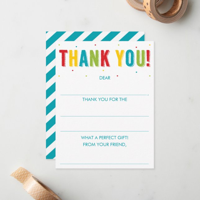 Birthday Fill In The Blank Rainbow Thank You  Card (Front/Back In Situ)