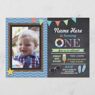 Birthday First Photo Lolly Pool Party Invite