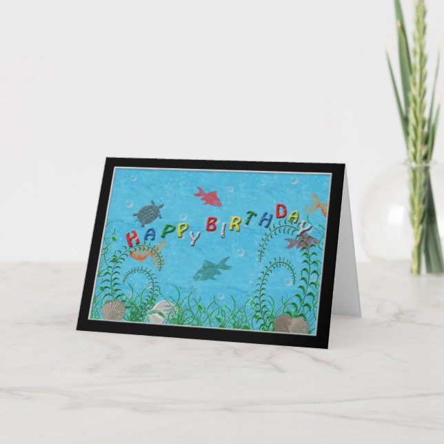 Birthday ,, Fish swiming in Tank Card (Front)