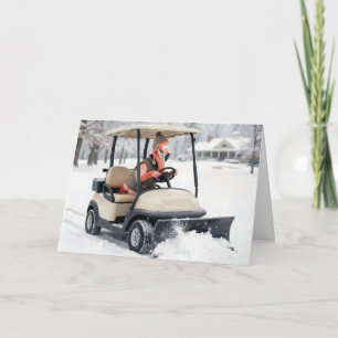 Birthday Flamingo Driving Golf Cart With Snowplow Card