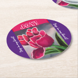 Birthday Floral Design, Personalize Typography Round Paper Coaster