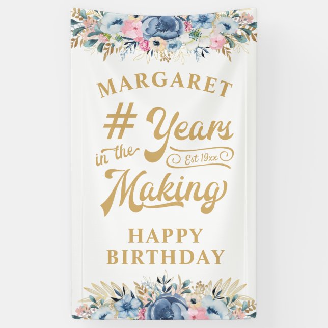Birthday Floral Retro Script YEARS IN THE MAKING Banner (Vertical)