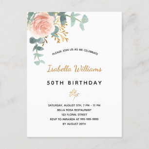 Birthday floral rose gold eucalyptus elegant postcard
