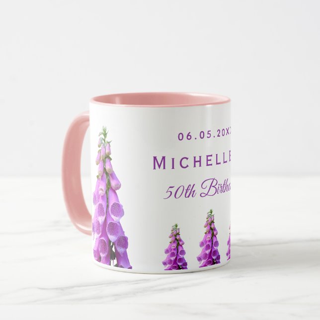 Birthday florals wildflowers pink purple mug (Front Left)