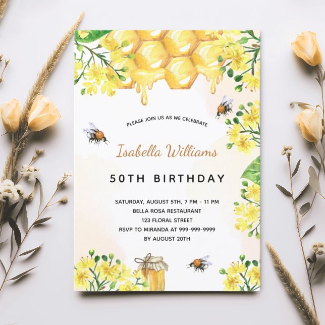 Birthday florals yellow elegant summer adult invitation (Creator Uploaded)