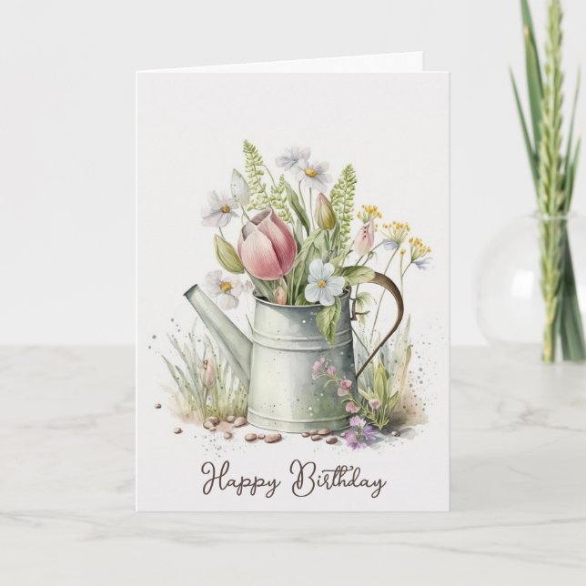 Birthday Flower Water Can Card (Front)