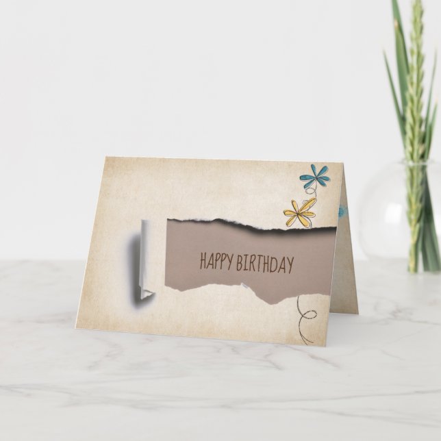 birthday flower with torn paper card (Front)