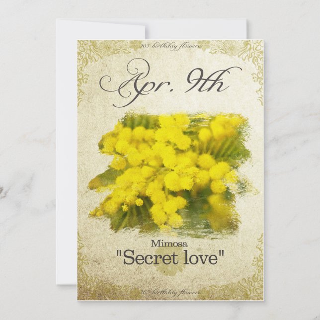 Birthday flowers on April 9th "Mimosa" Card (Front)