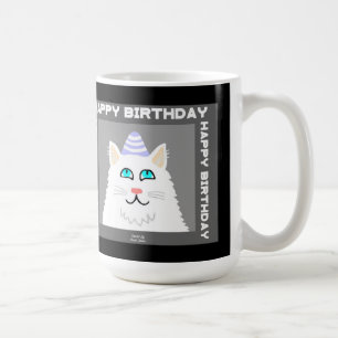 Birthday Fluffy White Cat Coffee Mug