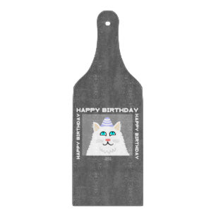 Birthday Fluffy White Cat Glass Cutting Board