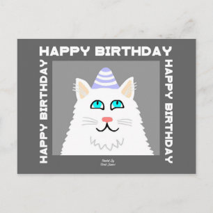 Birthday Fluffy White Cat Postcard