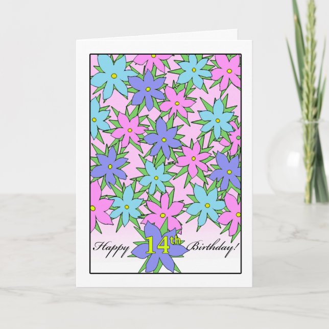 Birthday for 14 Year Old Girl, Pastel Flowers Card (Front)
