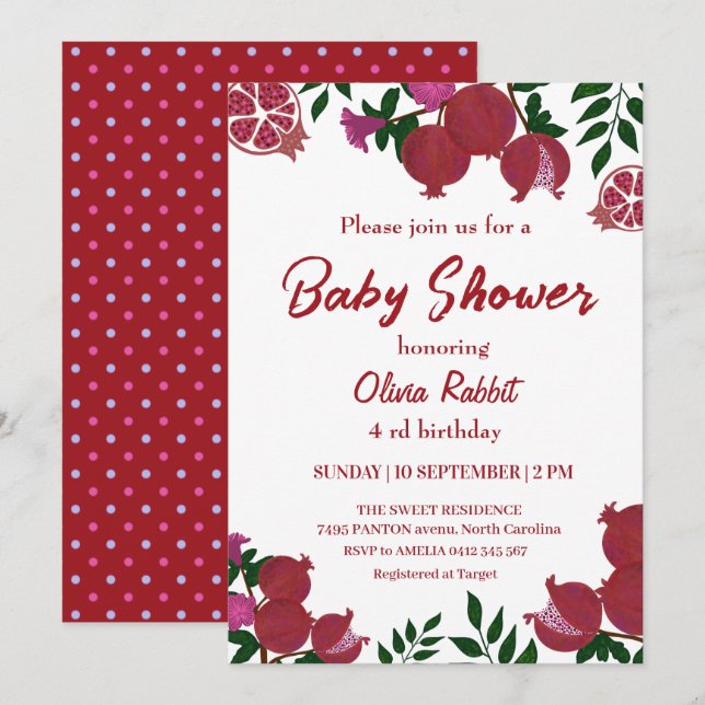  Birthday for a Girl Pomegranate Red Pink Invitati Invitation (Front/Back)