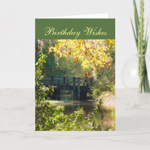 Birthday, for any person, bridge over lake. card