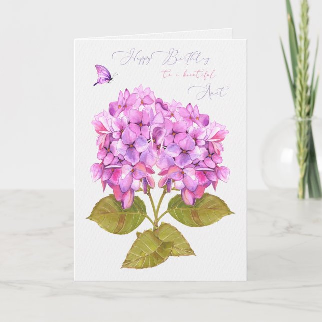 Birthday for Aunt Hydrangeas and Butterfly Card (Front)