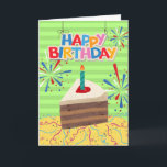 Birthday for Boyfriend Piece of Cake Card<br><div class="desc">Happy Birthday Boyfriend paper greeting card with a colourful illustration of a piece of layered chocolate cake. Bright design with Happy Birthday sign, confetti, streamers, and fireworks. Fun cake puns inside. Art, image, and verse copyright © Shoaff Ballanger Studios, 2022.</div>