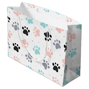 Birthday for dogs, dog paw prints pattern large gift bag