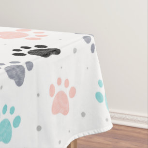 Birthday for dogs, dog paw prints pattern  tablecloth
