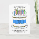 Birthday for Future Grandson in Law Card<br><div class="desc">A cartoon cake covered in lit candles and accompanied by the words 'Happy birthday to a wonderful future grandson in law'.</div>